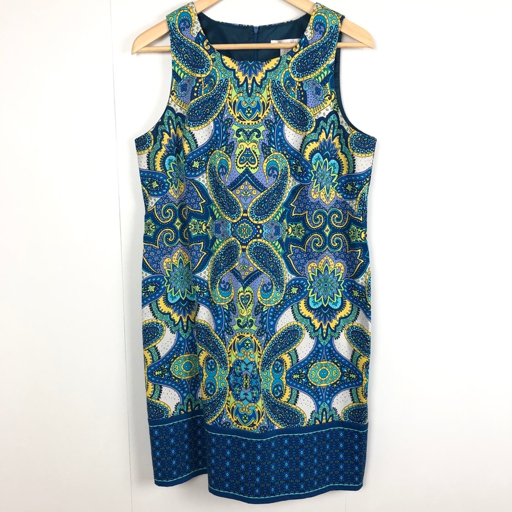 LONDON TIMES Blue Paisley Shift Dress Size 12